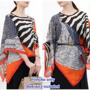 Zebra animal print boho poncho blouse/cover up w resort vacay beach vibe
